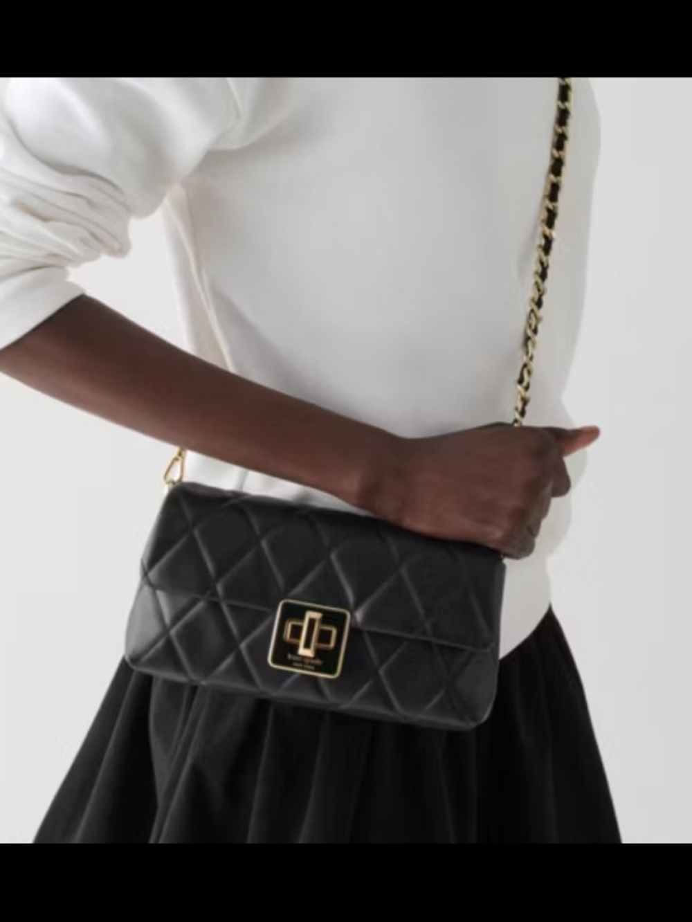 Kate Spade Black Quilted Leather Shoulder Bag with Gold Hardware NWT